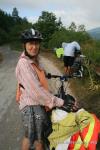 Bulgaria - Netzy (with son Jim behind) taking a break on a long climb up to the Serbian-Bulgarian border