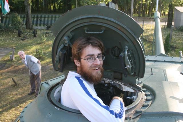 Hungary - Peter in a Soviet tank at the 1956 Hungarian revolution museum, with revolutionary leader, Edmund Pongratz