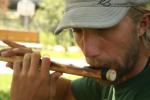 Hungary, Budapest - Drew playing his handmade Indian bamboo flute with Robert