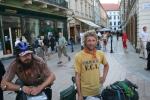 Slovakia, Bratislava - Jim and Drew waiting in the main square as Nakia's portrait is drawn